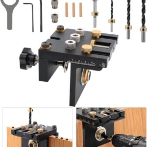 Woodworking Dowel Jig Kit with 6/8/10/15mm Drill Bit for Straight Holes with Positioning Clip